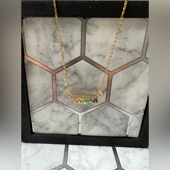 Cubic Zirconia Colorful Boho Chic Gold Necklace - Trendy Gold Necklace - Picture 15 of 16